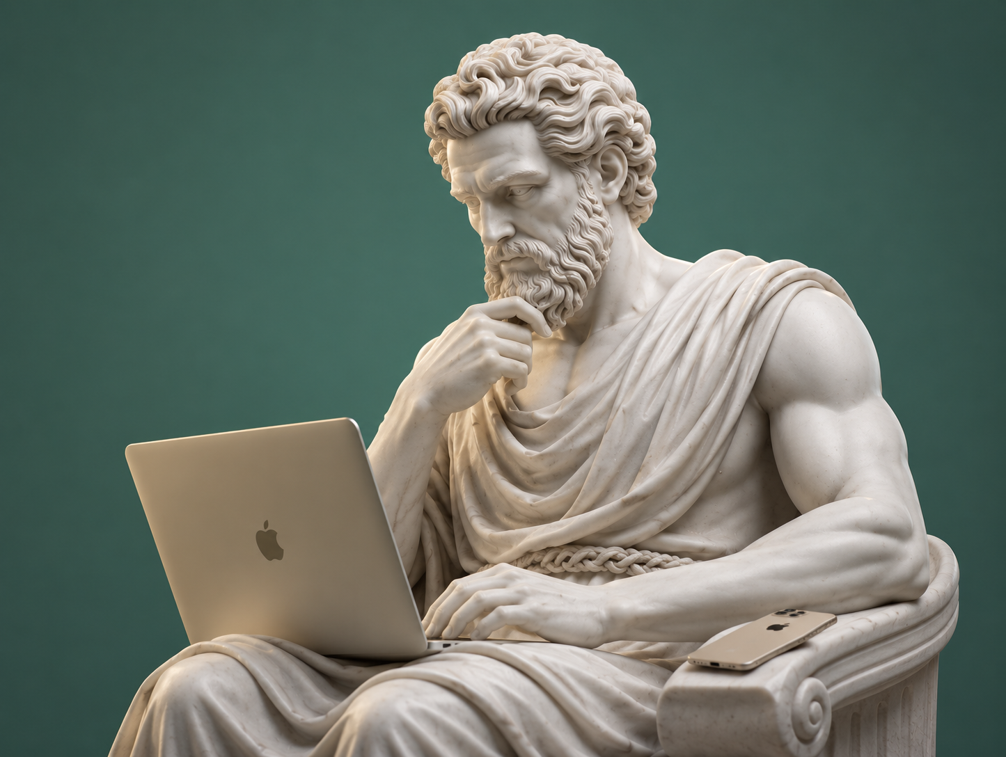 Marble figure with a laptop